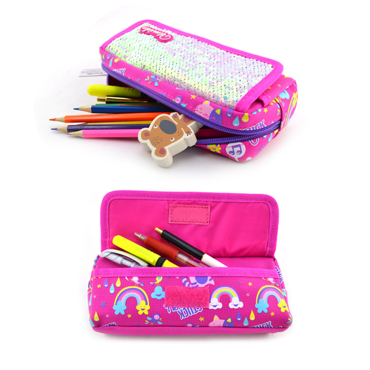 Paljetter Polyester Cartoon Zipper Pencil Bag